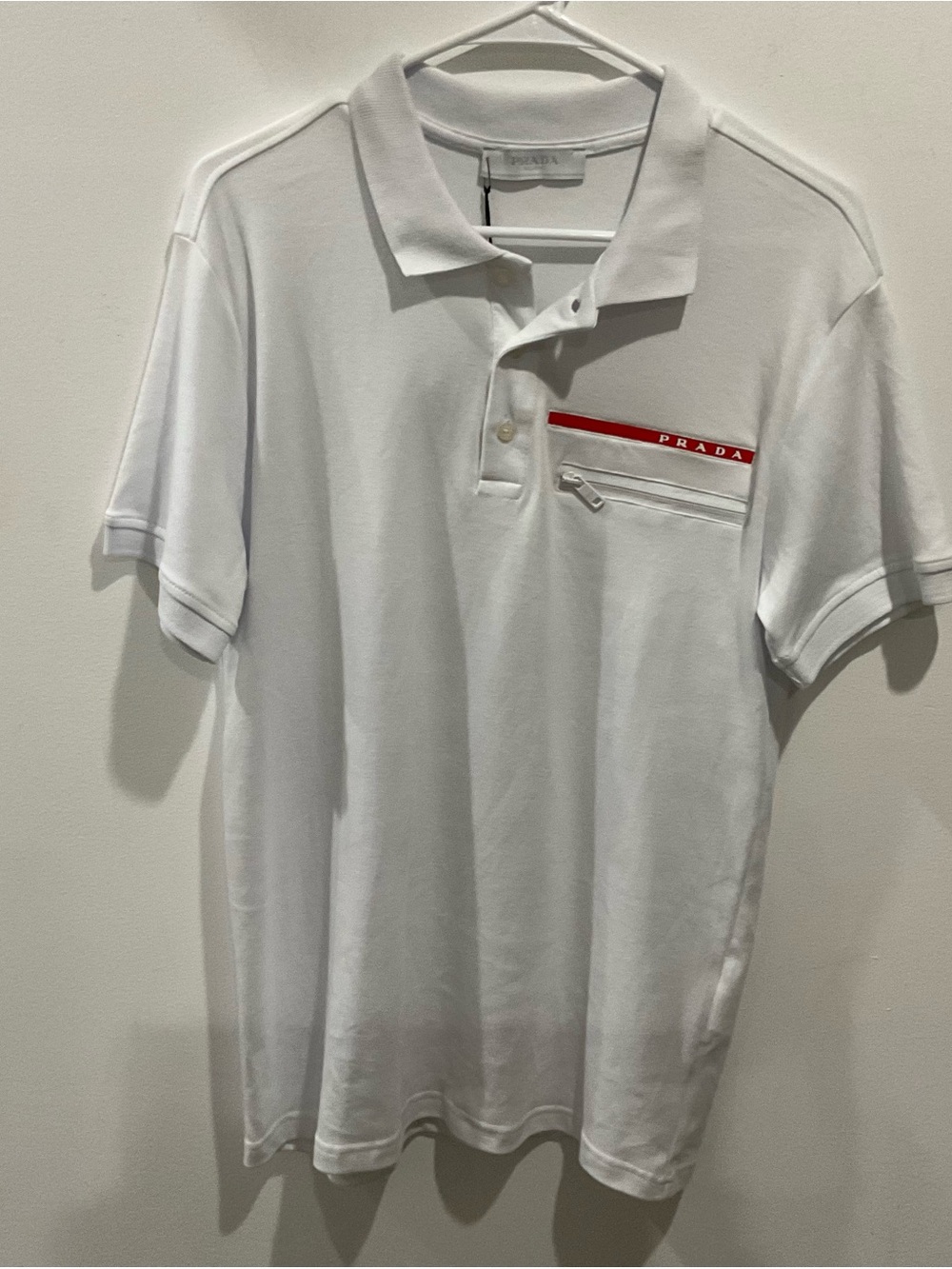 Prada Cotton pique Polo with Red Chest Zip Detail sz S